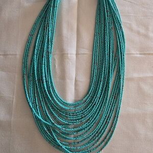 Blue Multi-Strand Beaded Necklace with Cascading Design